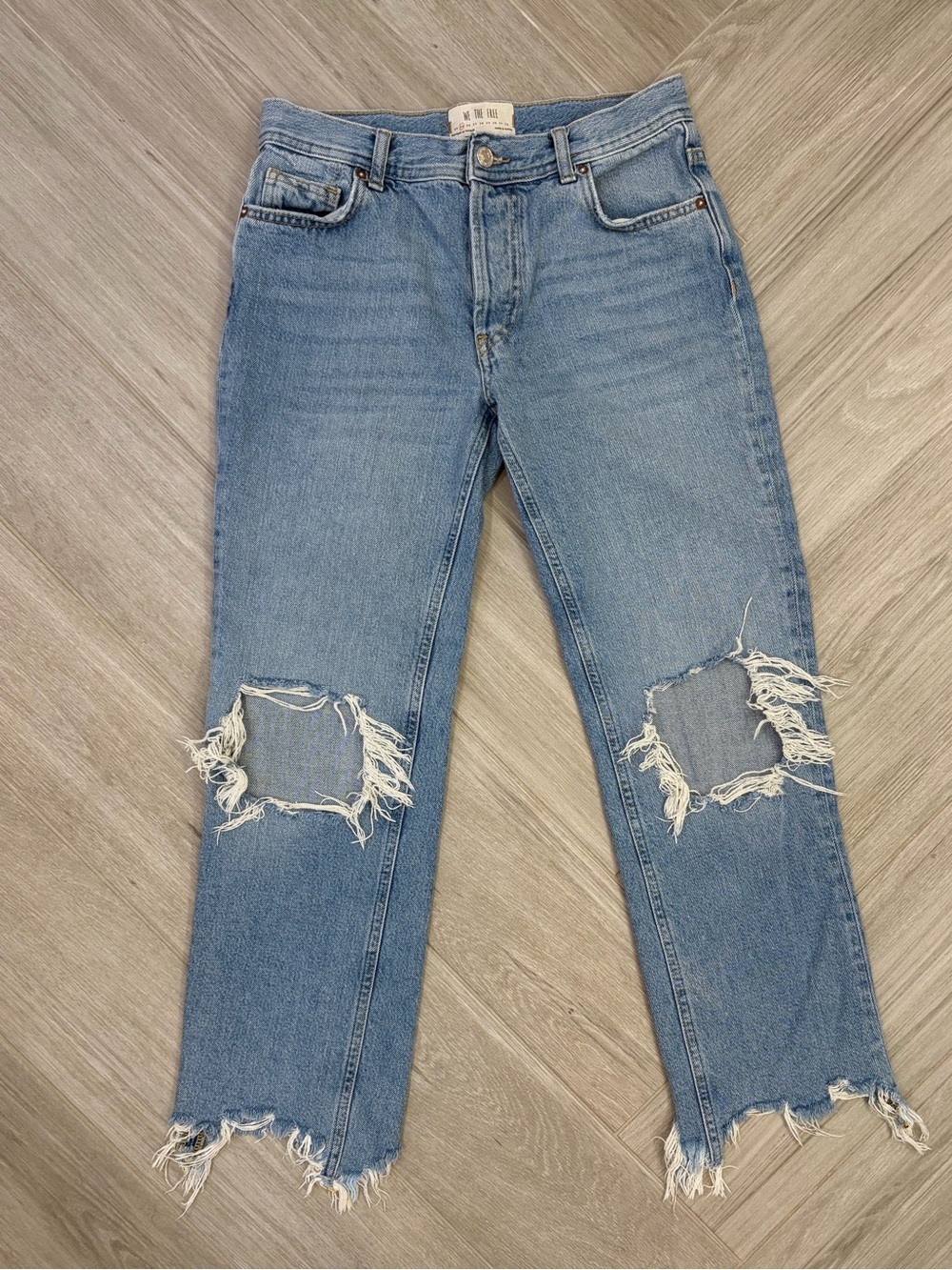 Free People We the People Light Blue Distressed Women's Raw Hem Denim Jeans 25